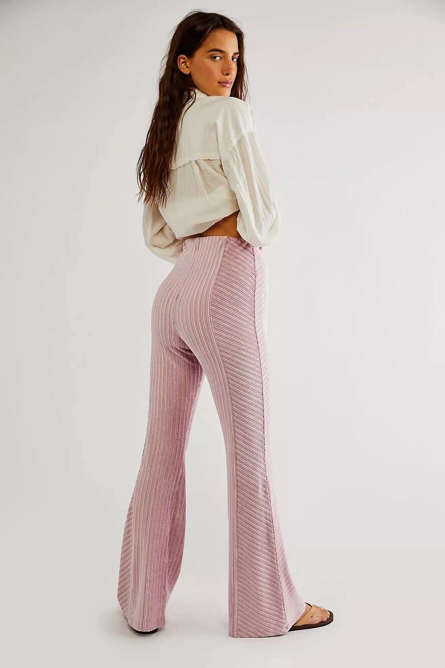 Free People Slim Velvet Pull On Flare Retro Bellbottom Pants Ballet Pink XS